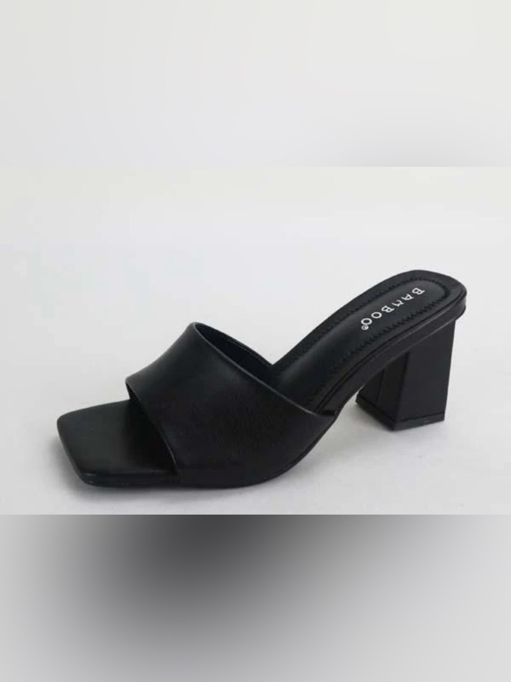 BAMBOO Black Slide Mules with Block Heel